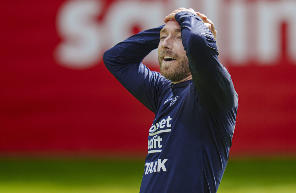 Christian Eriksen under en træning med det danske landshold.
