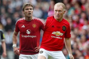 Rasmus Højlund og Paul Scholes i en montage