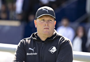 Rasmus Bertelsen under en kamp for Randers.