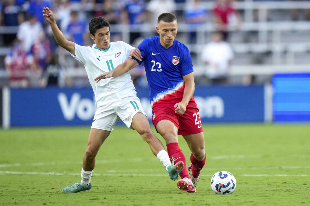 Kristoffer Lund i aktion for det amerikanske landshold.