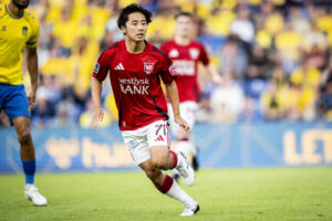 Vejles Masaki Murata under superligakampen mellem Brøndby og Vejle på Brøndby Stadion mandag den 29. juli 2024.
