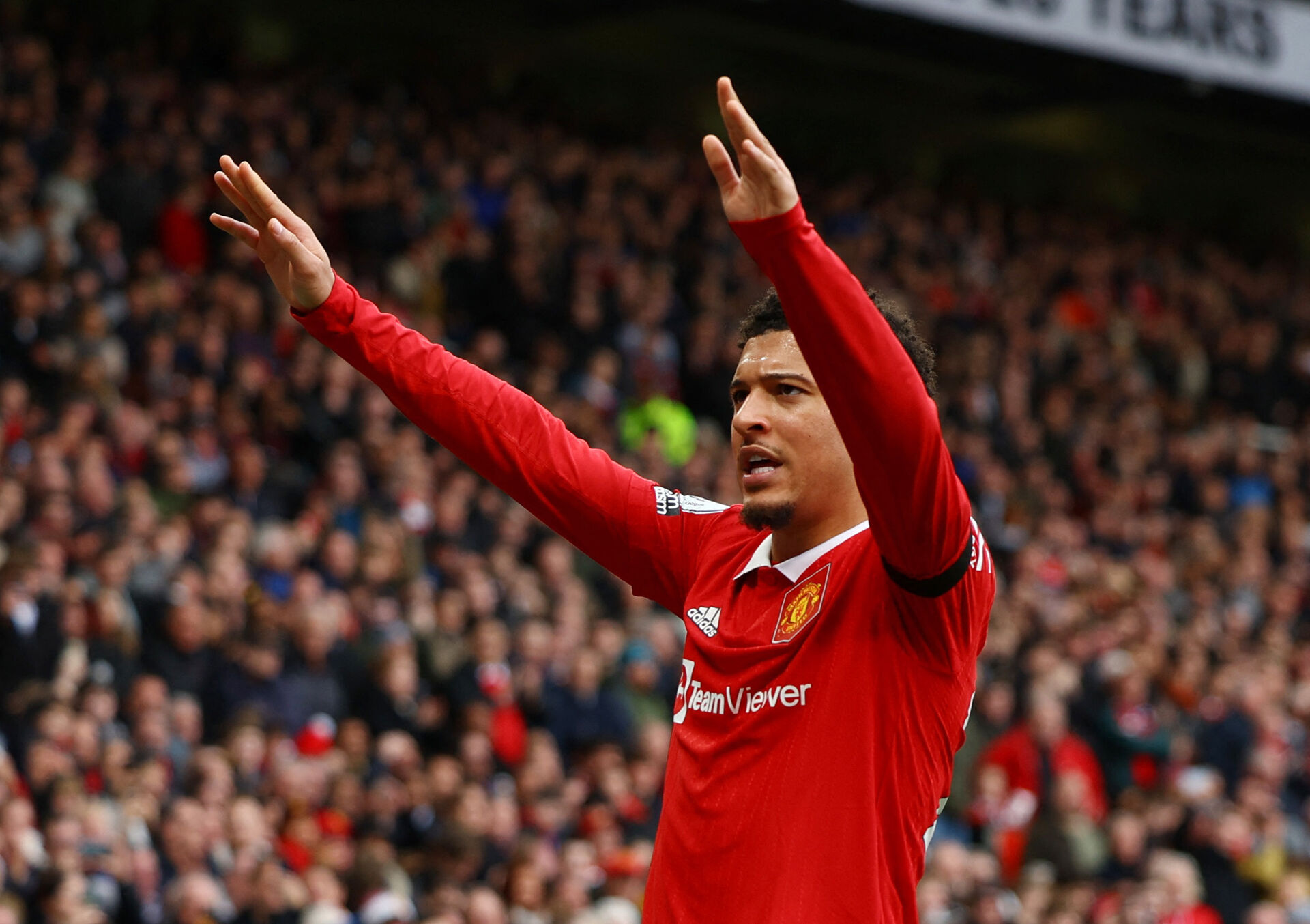 Jadon Sancho jubler på Old Trafford.