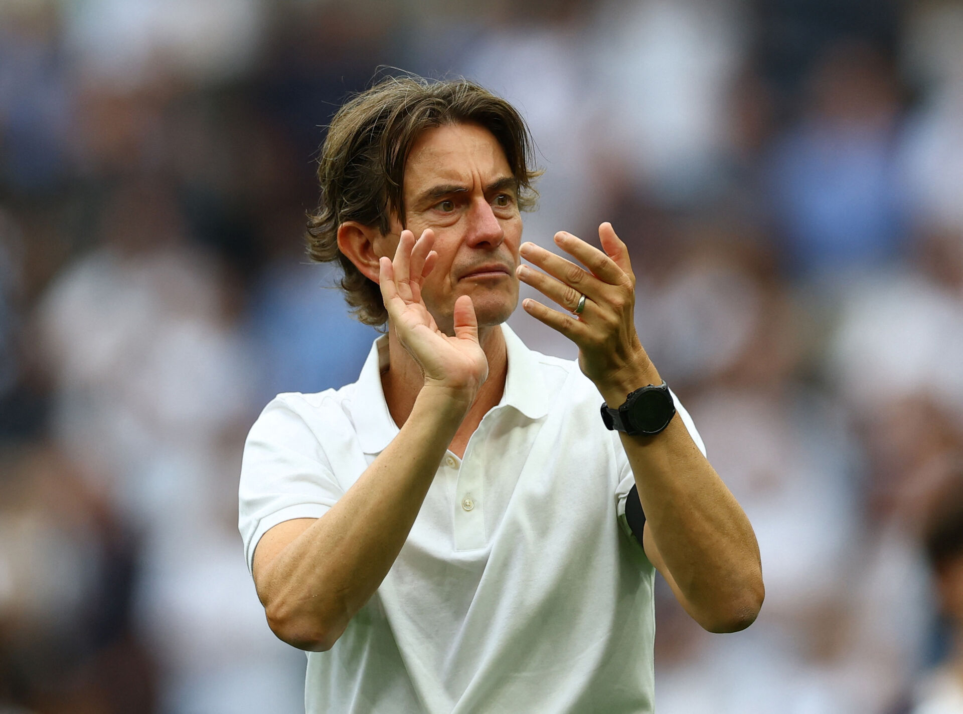 Thomas Frank klapper under en kamp i spidsen for Tottenham