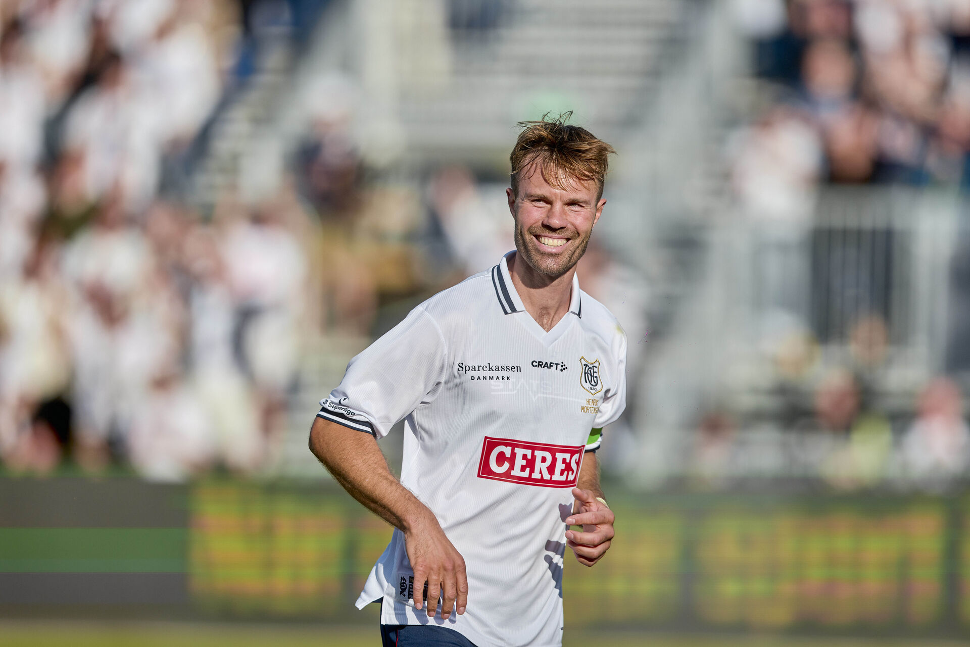 Patrick Mortensen under en kamp for AGF hjemme mod Vejle Boldklub.