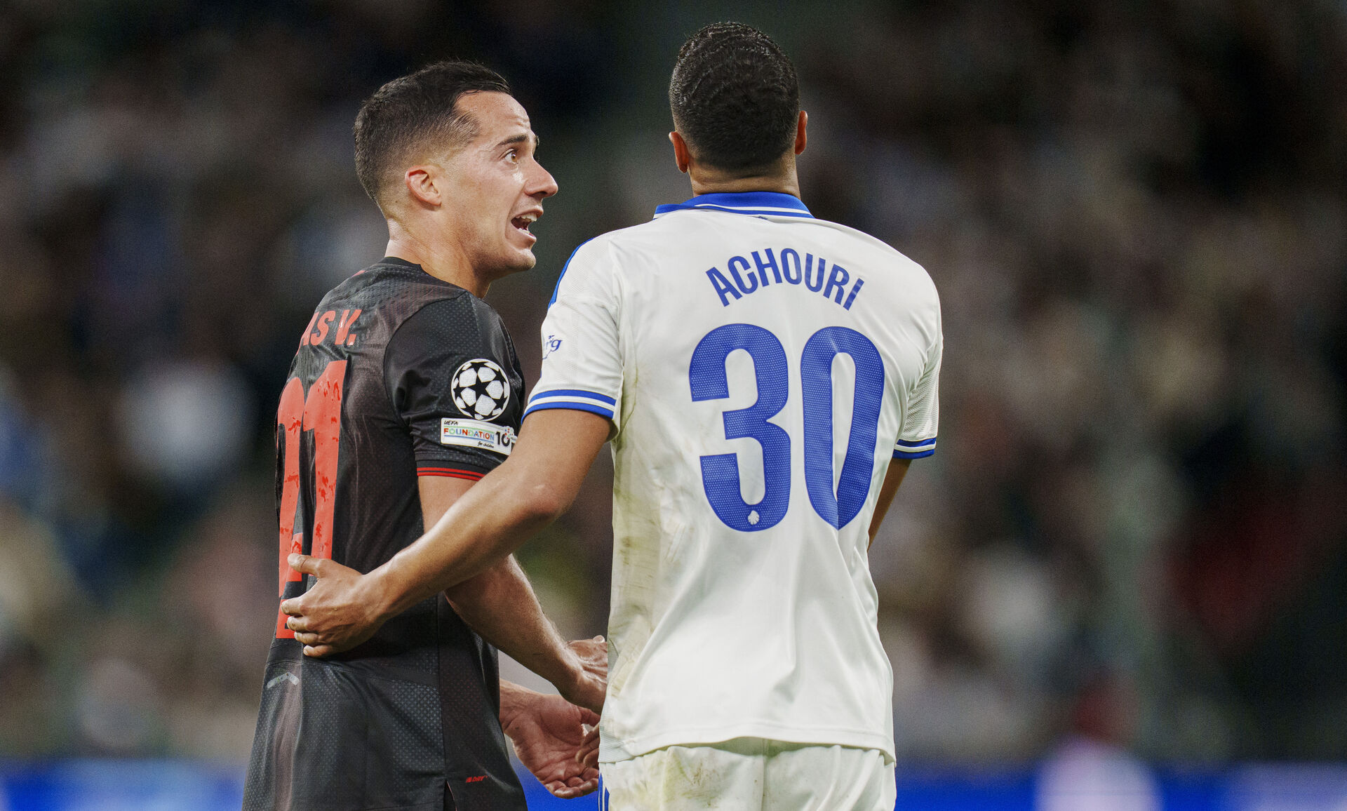 Lucas Vazquez og Elias Achouri i Champions League: FC Copenhagen - Bayer 04 Leverkusen