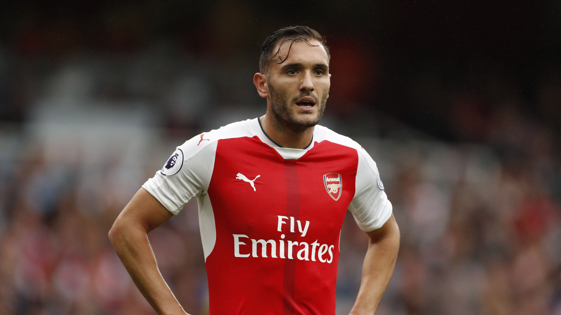 Lucas Perez i aktion for Arsenal