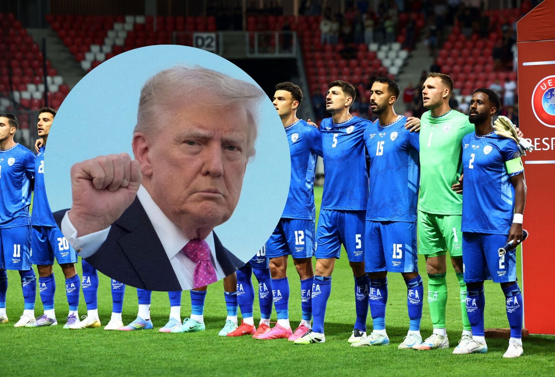 Donald Trump sat ind i et billede af det israelske landshold.