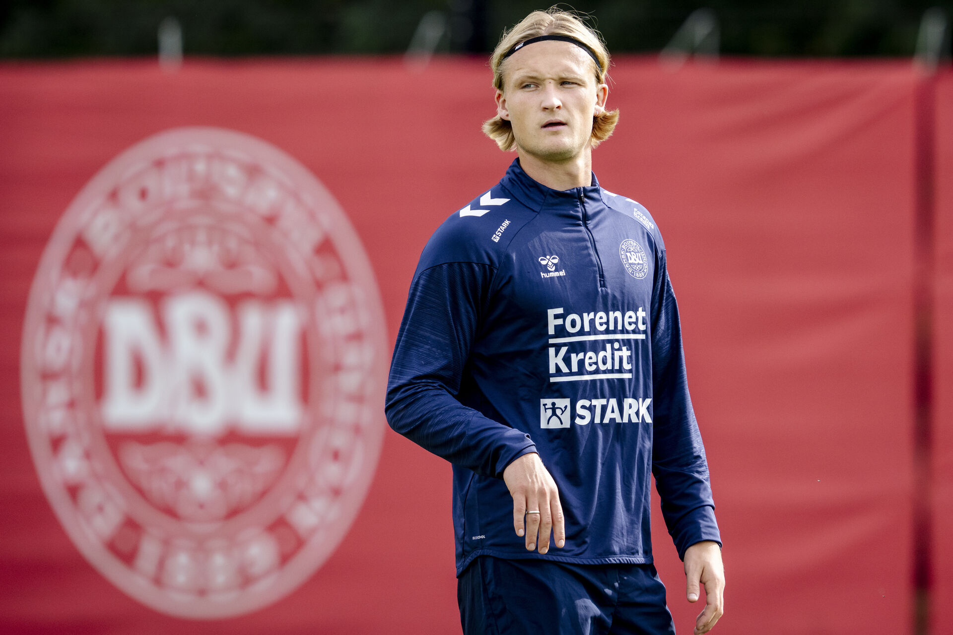 Kasper Dolberg under en træning med det danske landshold