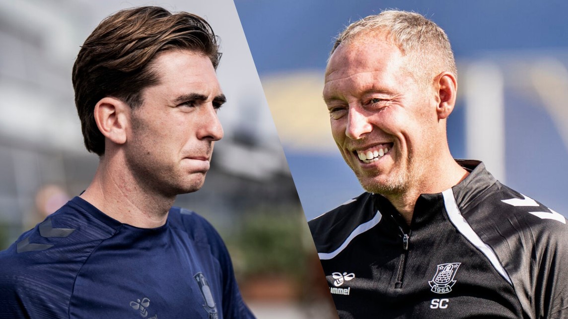 Brøndbys Luis Binks i et billede sammen med den nye cheftræner Steve Cooper.