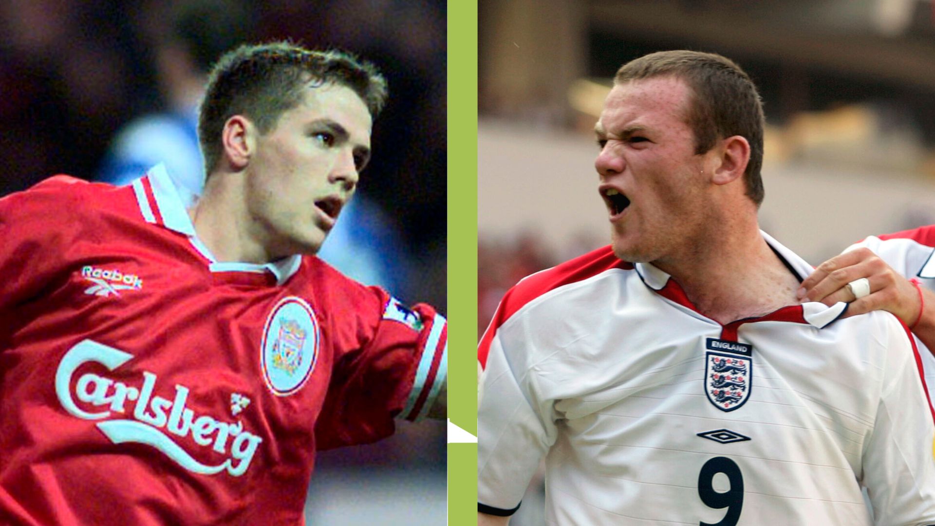 Michael Owen og Wayne Rooney i et billede sat sammen, hvor de begge er helt unge.