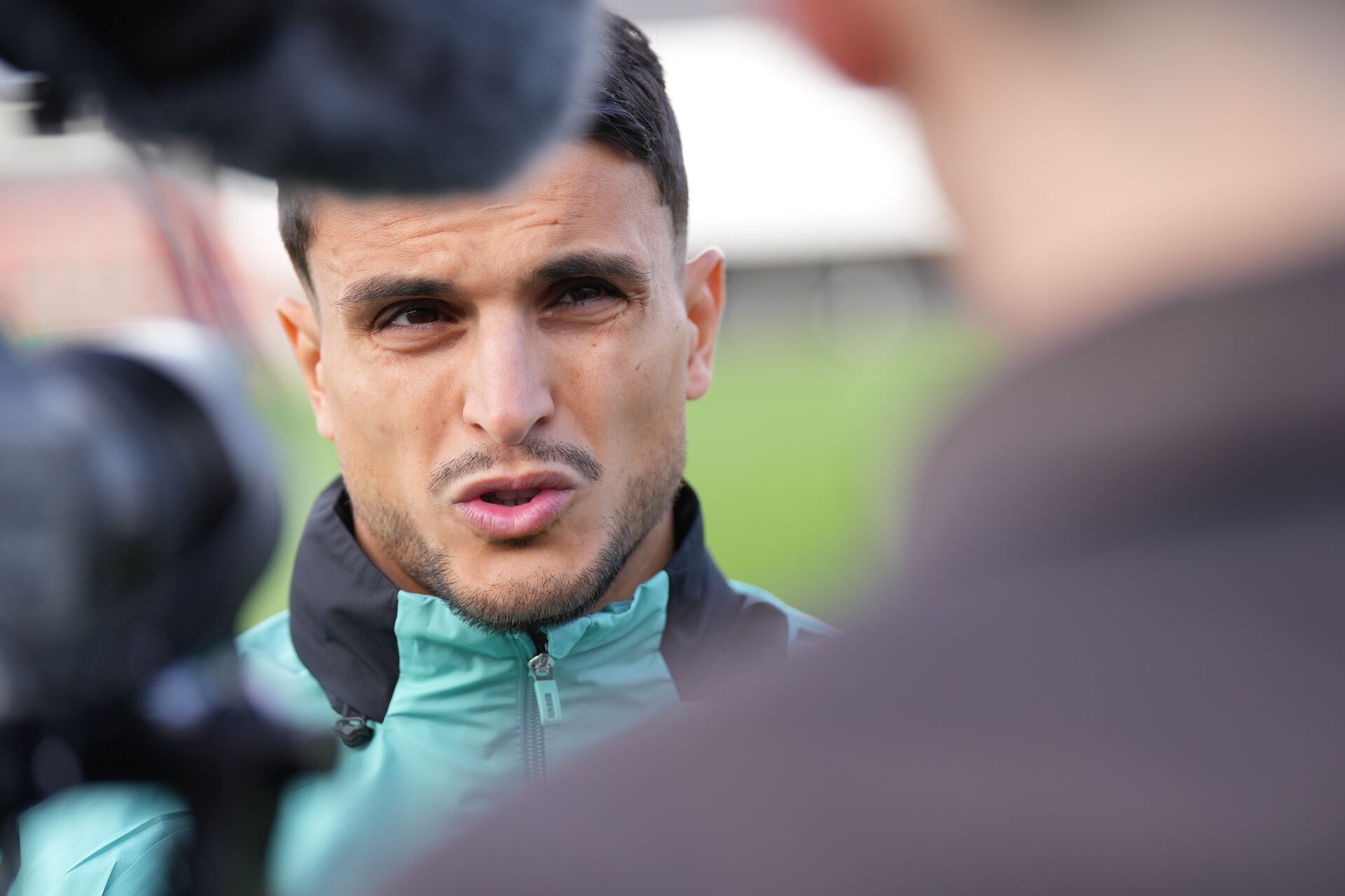 Mohamed Elyounoussi til Mixed zone og træning med FC København på Frederiksberg onsdag den 17. september 2025. Holdet møder torsdag Bayer Leverkusen i Champions League opgør