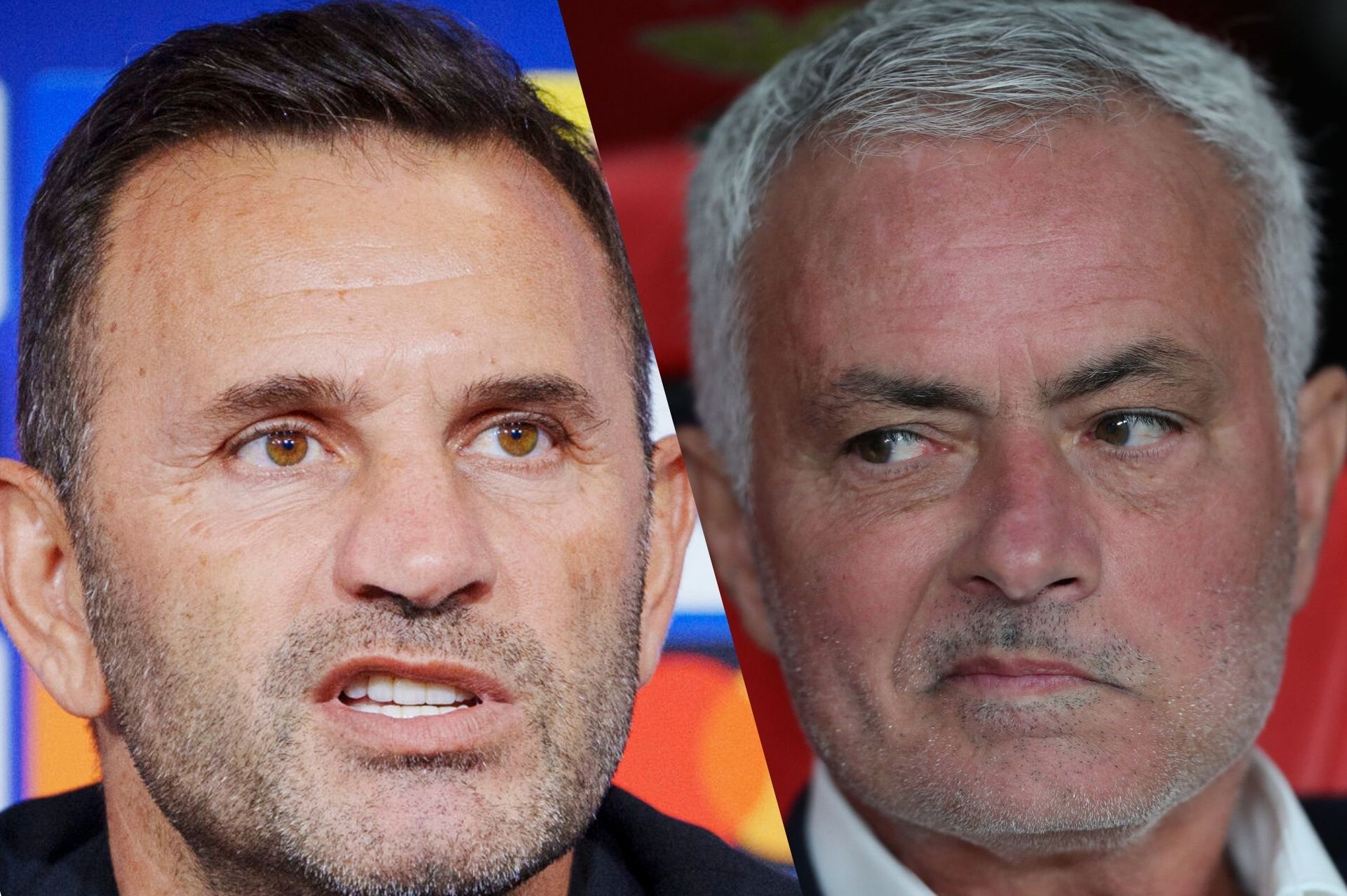 Okan Buruk og José Mourinho i et kombinert billed side om side.