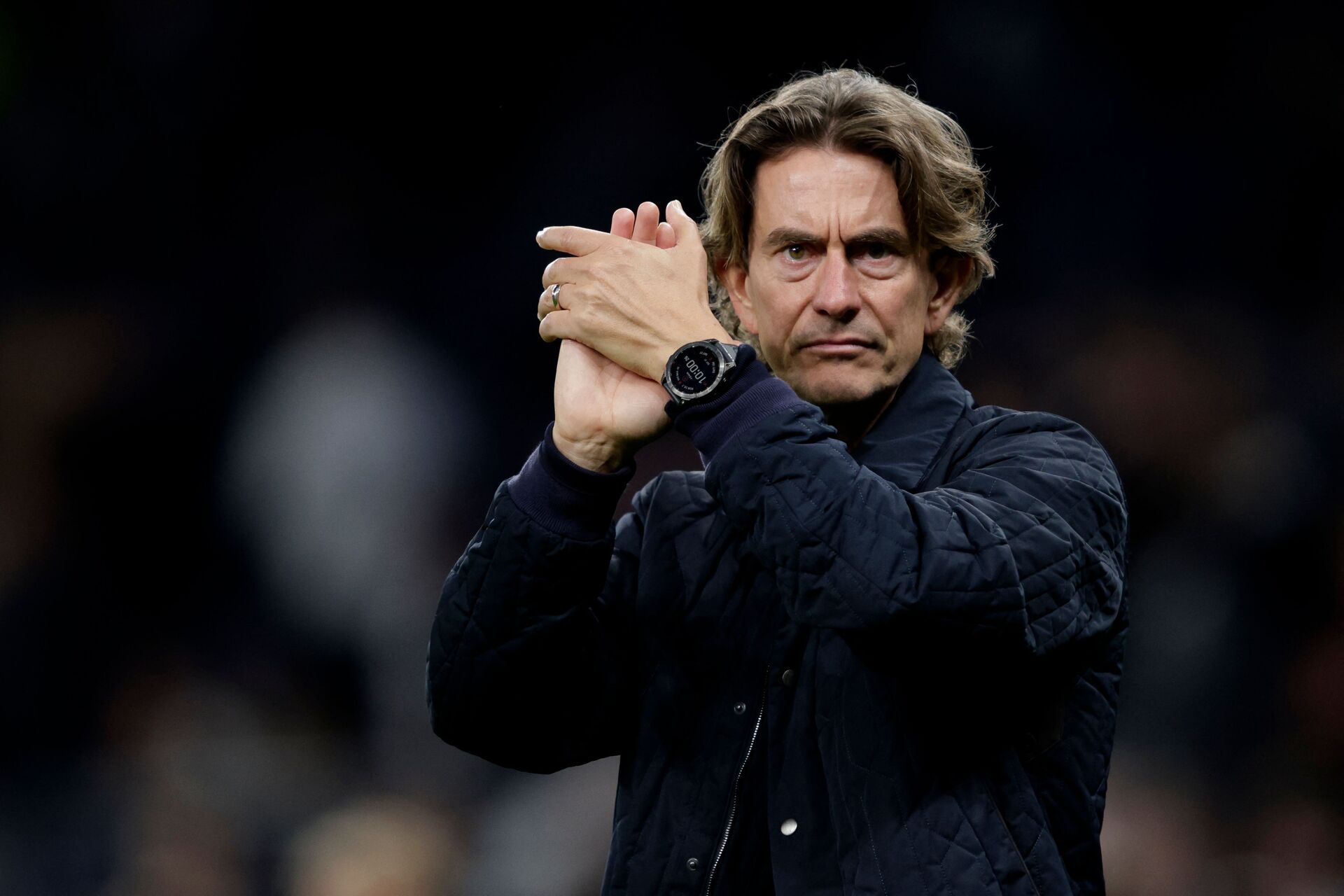 Thomas Frank klapper under en Tottenham Hotspur-kamp