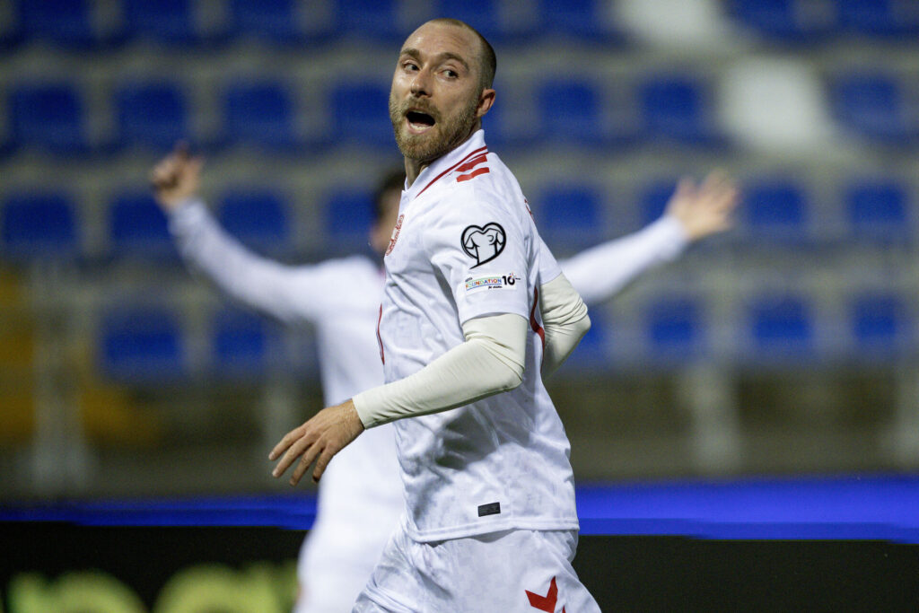 Danmarks Christian Eriksen reagerer efter stor chance under VM-kvalifikationkampen mellem Belarus og Danmark på ZTE Arena i Zalaegerszeg, Ungarn, torsdag den 9. oktober 2025. (Foto: Bo Amstrup/Ritzau Scanpix)
