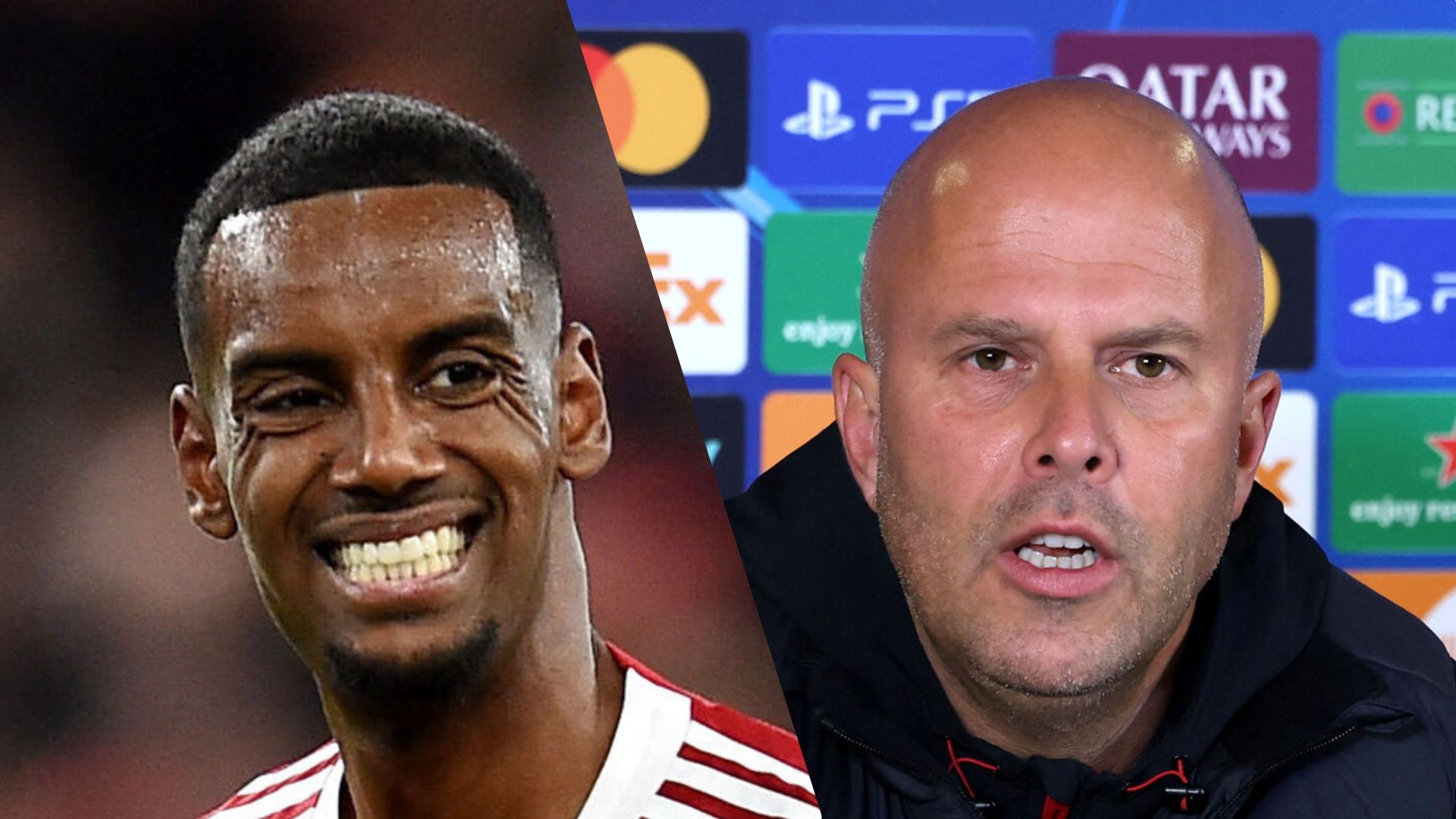 Arne Slot og Alexander Isak sammen i et billede.