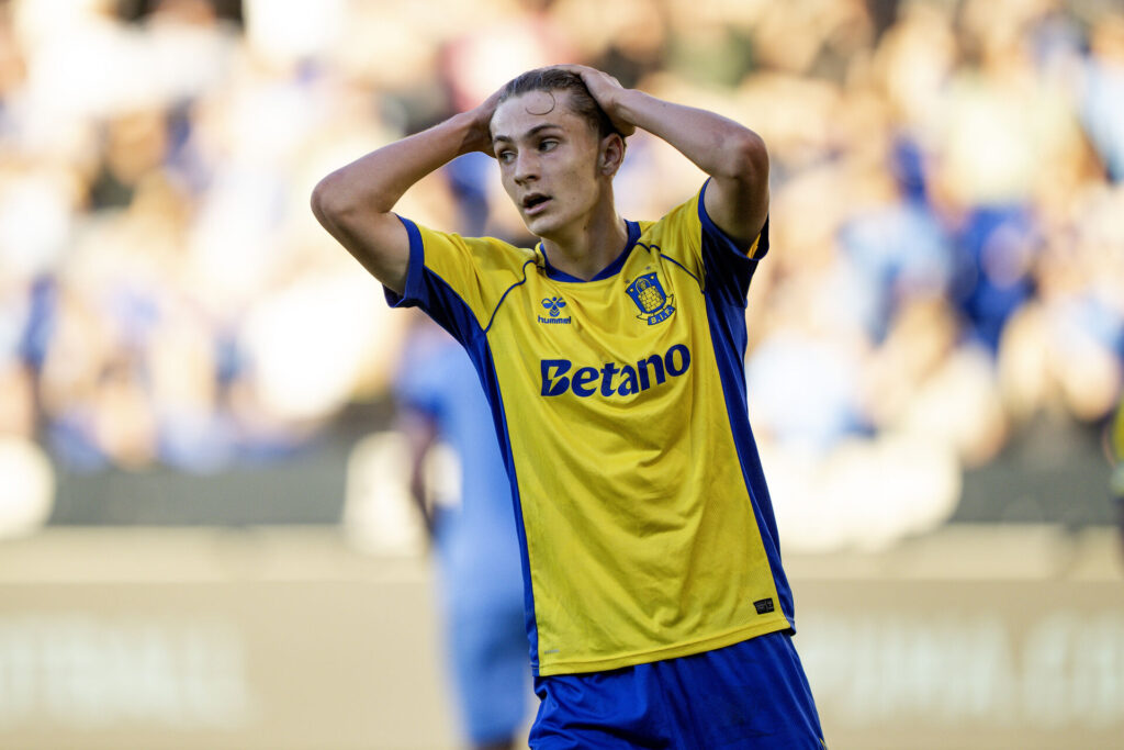 Jacob Ambæk reagerer på chance i Randers for Brøndby IF. Superliga: Randers FC - Brøndby IF