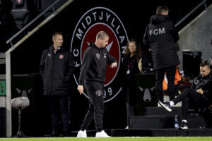 Mike Tullberg under FCM's kamp mod Randers FC.