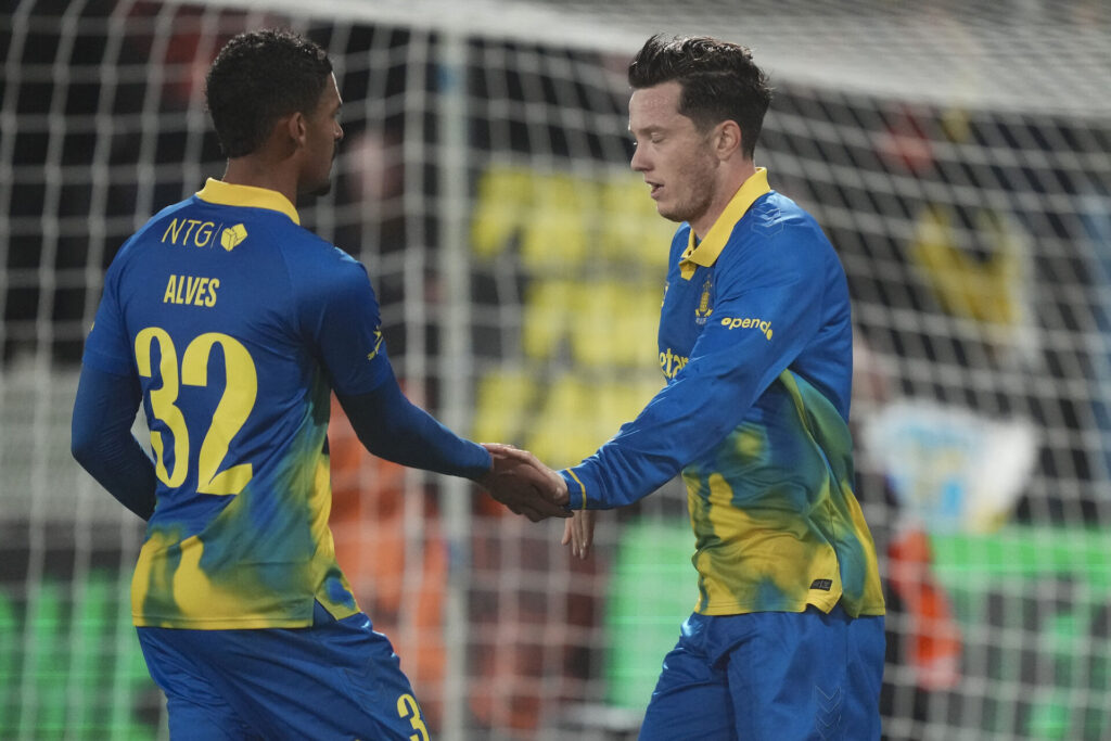 Micahel Gregoritsch og Frederik Alves i Brøndby IF. Superliga: FC Fredericia - Brøndby IF