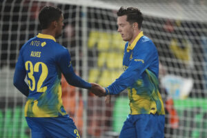 Micahel Gregoritsch og Frederik Alves i Brøndby IF. Superliga: FC Fredericia - Brøndby IF