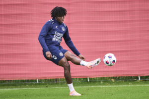 Patrick Dorgu til træning med Danmark.