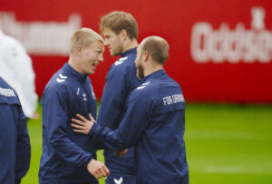 Rasmus Nissen Kristensen under en træning med det danske landshold.