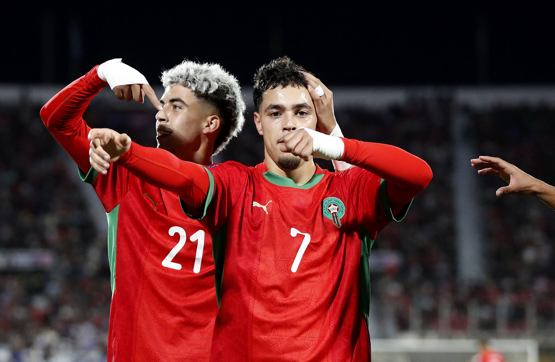 Marokkos spillere jubler efter en scoring mod Argentina ved U20-VM.