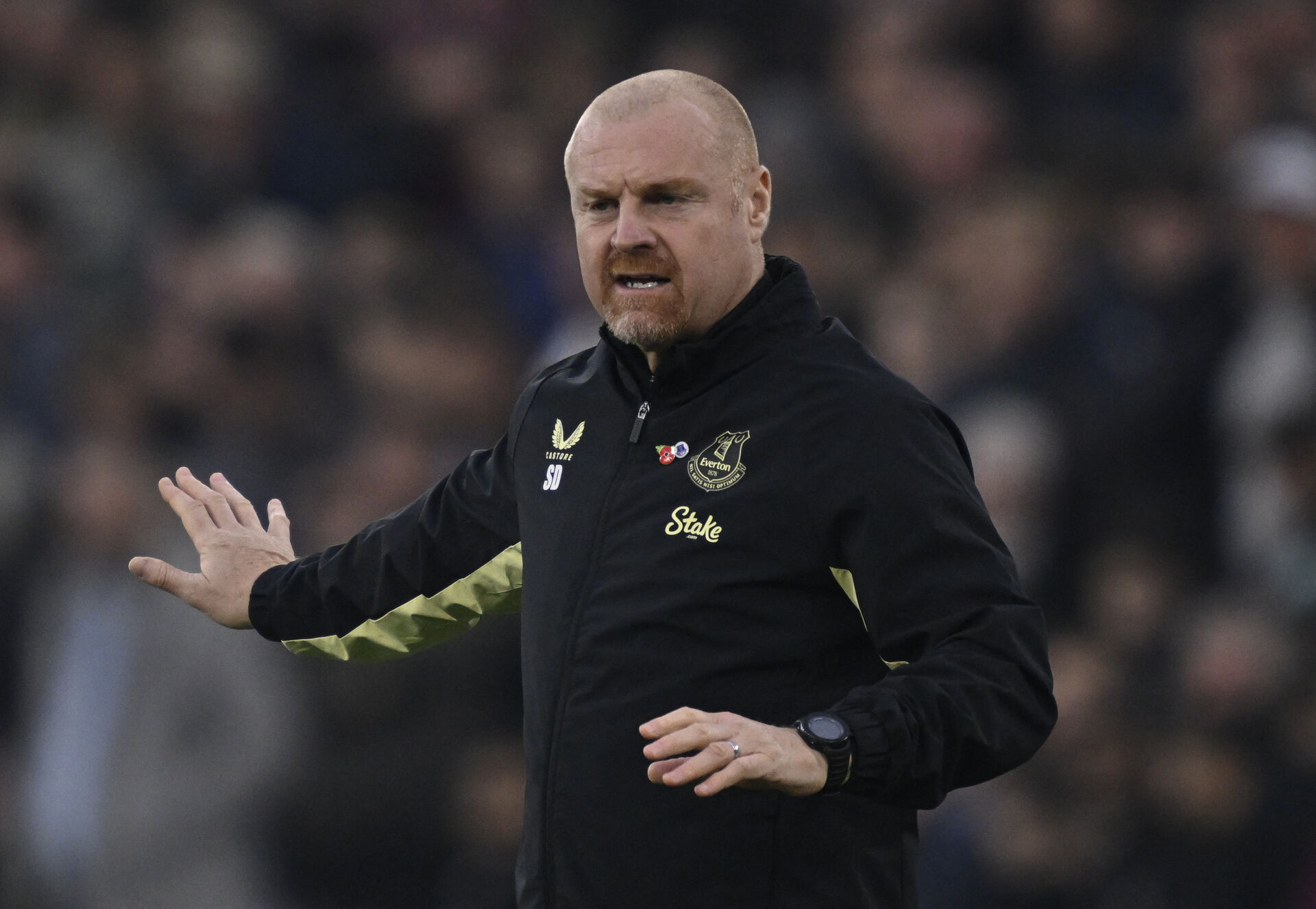 Sean Dyche gestikulerer.