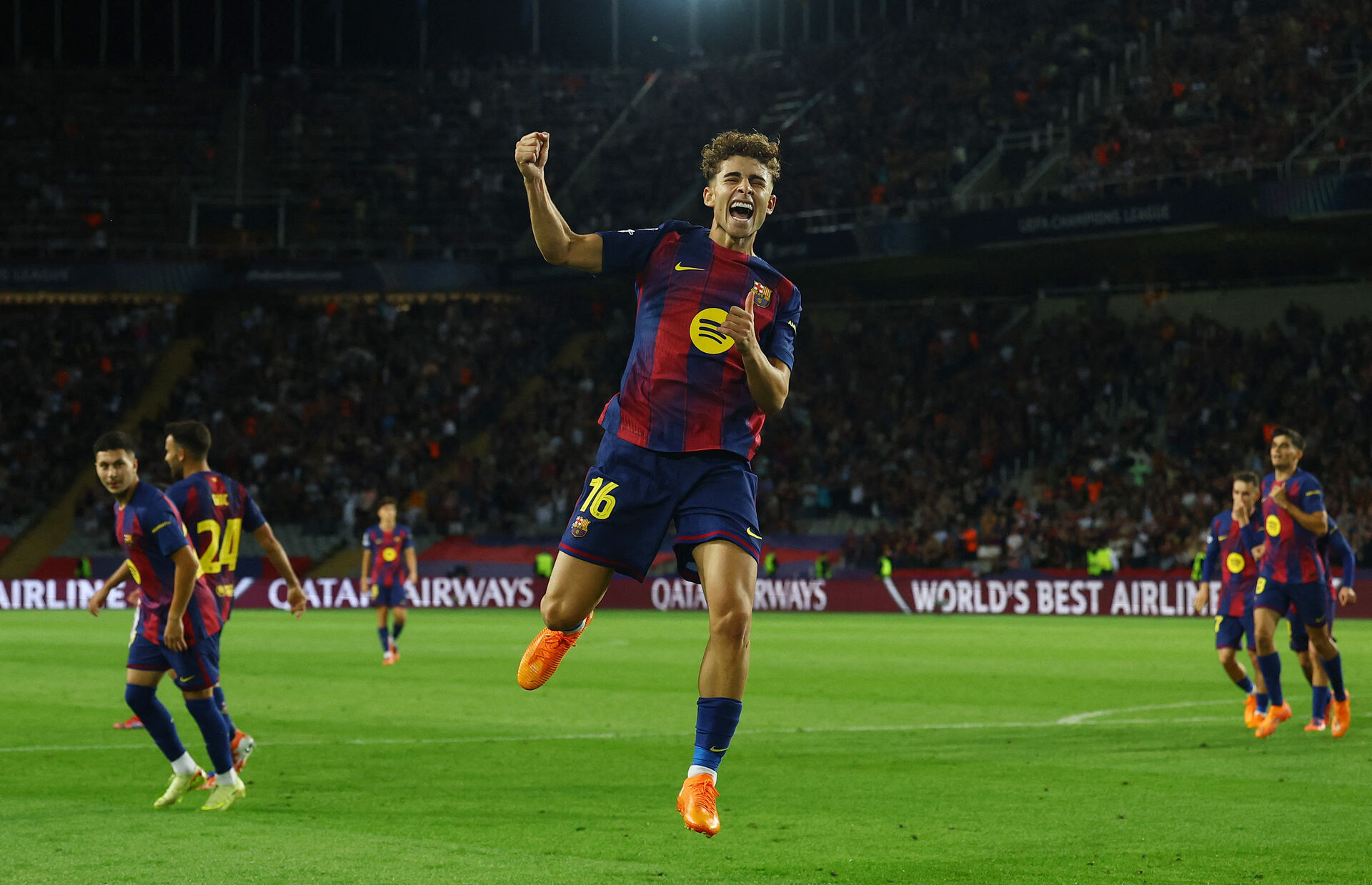 Fermin Lopez fejrer et mål for FC Barcelona.