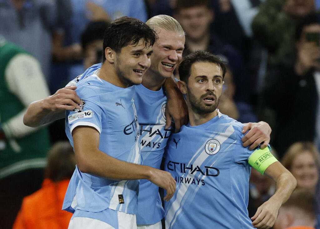 Bernardo Silva sammen med Erling Haaland.