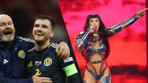 Skotlands Steve Clarke og Andy Robertson i billede med Katy Perry.