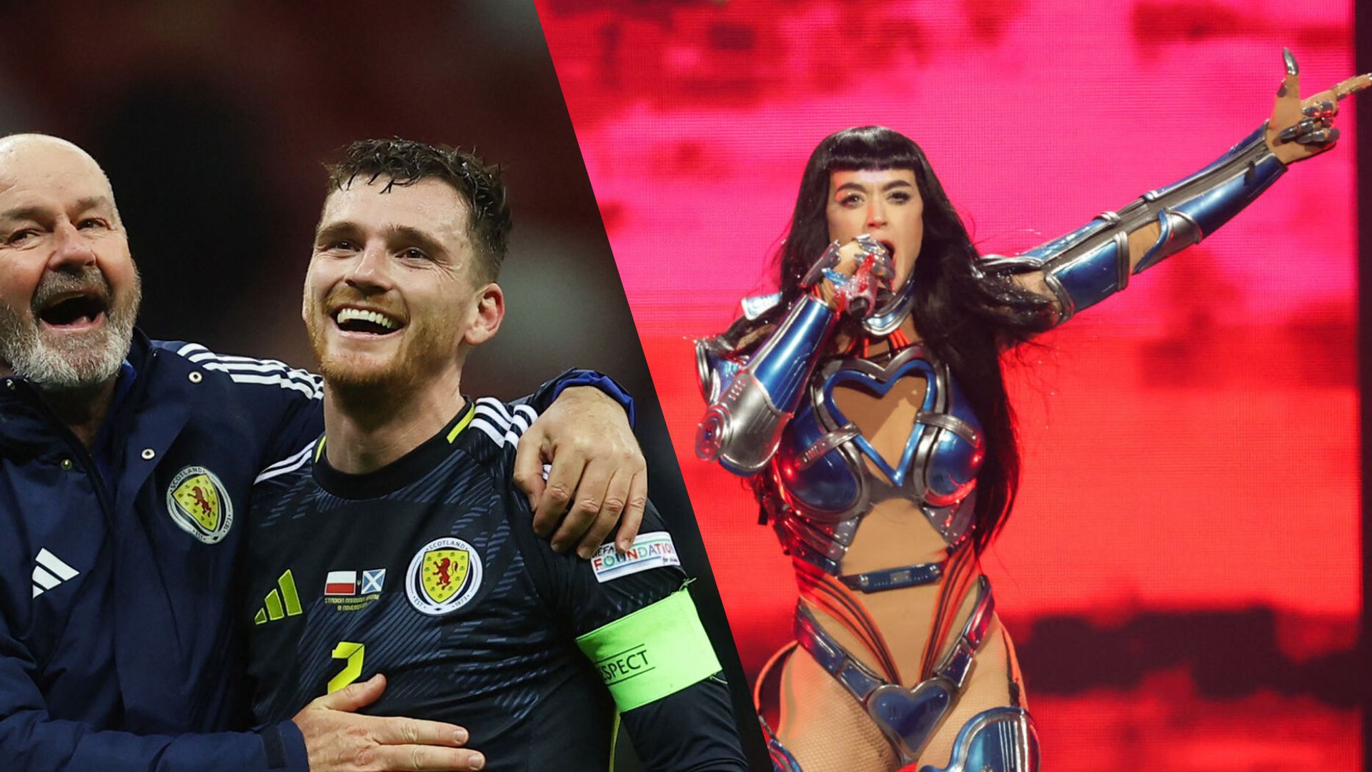 Skotlands Steve Clarke og Andy Robertson i billede med Katy Perry.