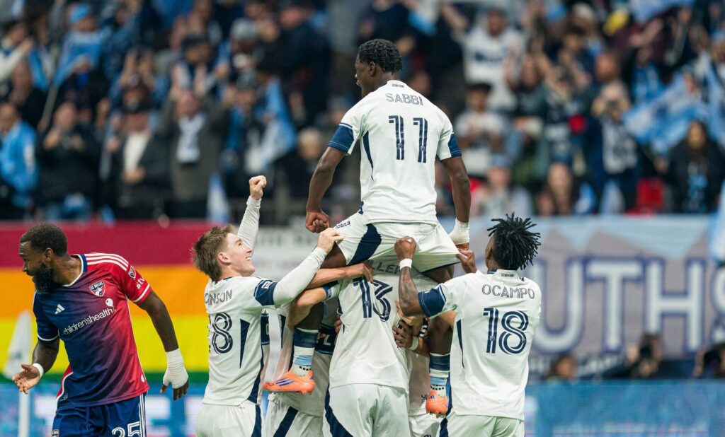 Vancouver Whitecaps' spillere jubler.