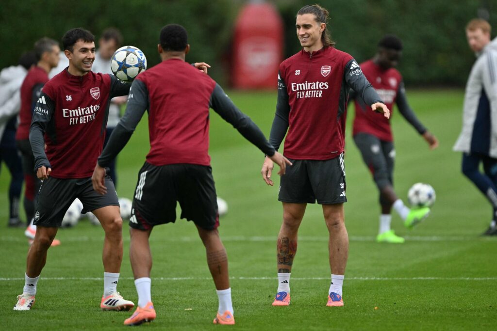 Riccardo Calafiori under et træningspas i Arsenal.