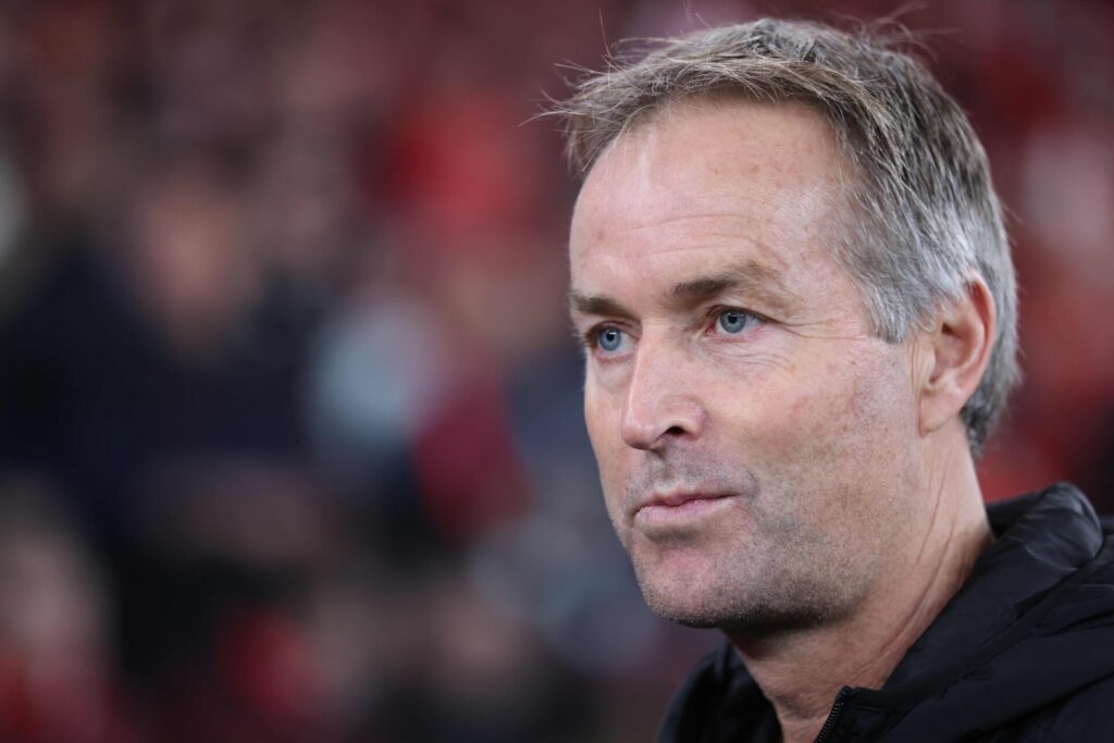 Kasper Hjulmand under en kamp med Bayer Leverkusen