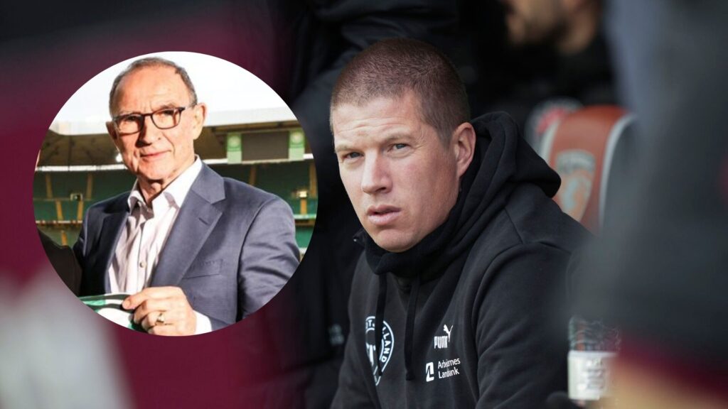 FCM-træner Mike Tullberg med Celtic-træner Martin O'Neill.