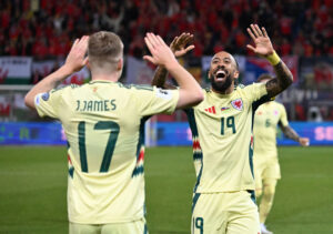 Wales' spillere jubler.