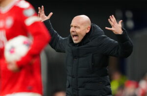 Brian Riemer er ikke tilfreds i kampen mod Belarus. VM-kvalifikationskampen mellem Danmark og Belarus i Parken i København lørdag den 15. november 2025.