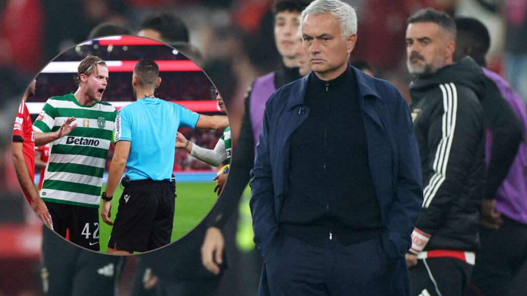 Mourinho har hænderne i lommen og Hjulmand snakker med dommeren.