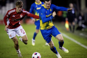 Michael Gregoritsch i kamp for Brøndby IF mod Vejle Boldklub.
