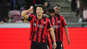 FC Midtjyllands Cho jubler over scoring mod Genk.