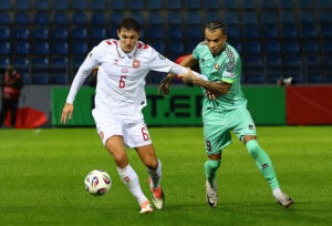 Andreas Christensen i aktion for Danmark.