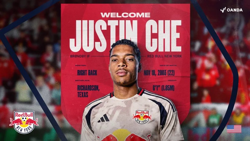 Justin Che præsenteres i New York Red Bulls