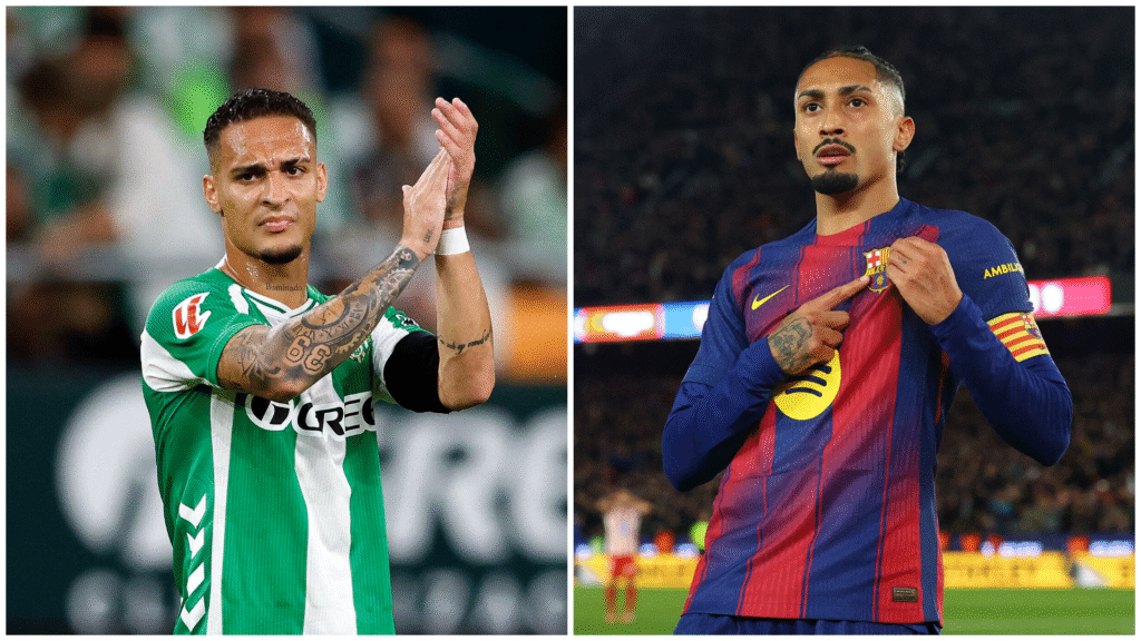 En collage af Raphinha og Antony