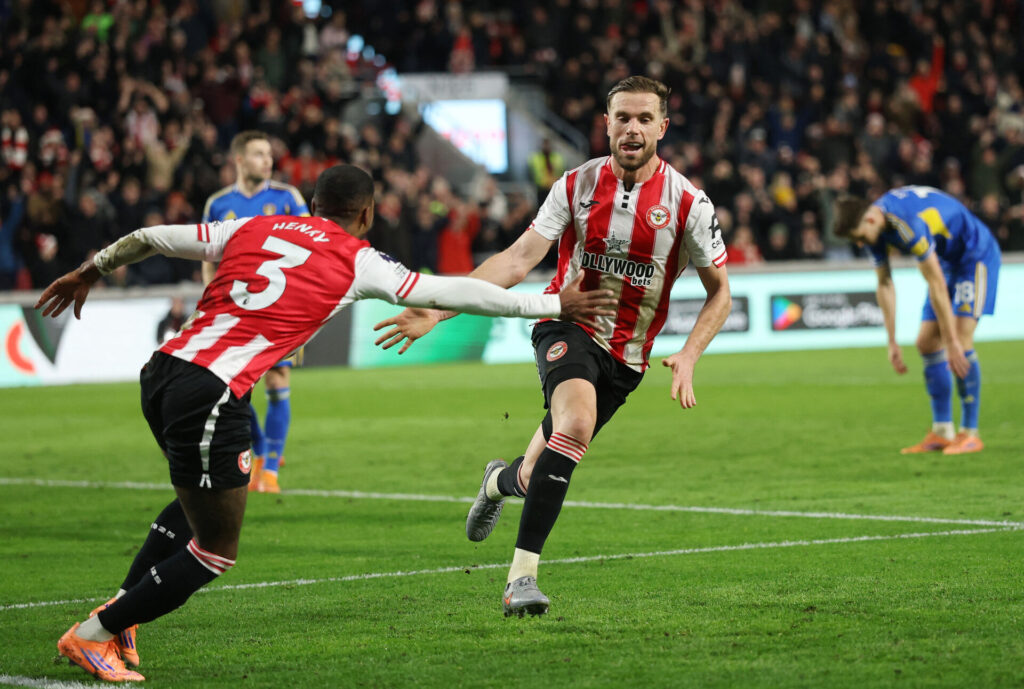 Jordan Henderson jubler over sin scoring for Brentford.