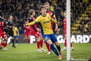 Jacob Ambæk jubler efter en scoring for Brøndby IF.