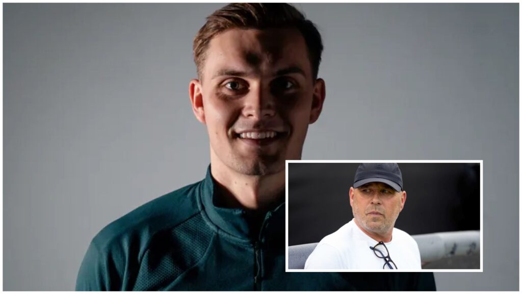 Mads Hedenstad Christiansen med et indsat billede af Carsten V. Jensen.-