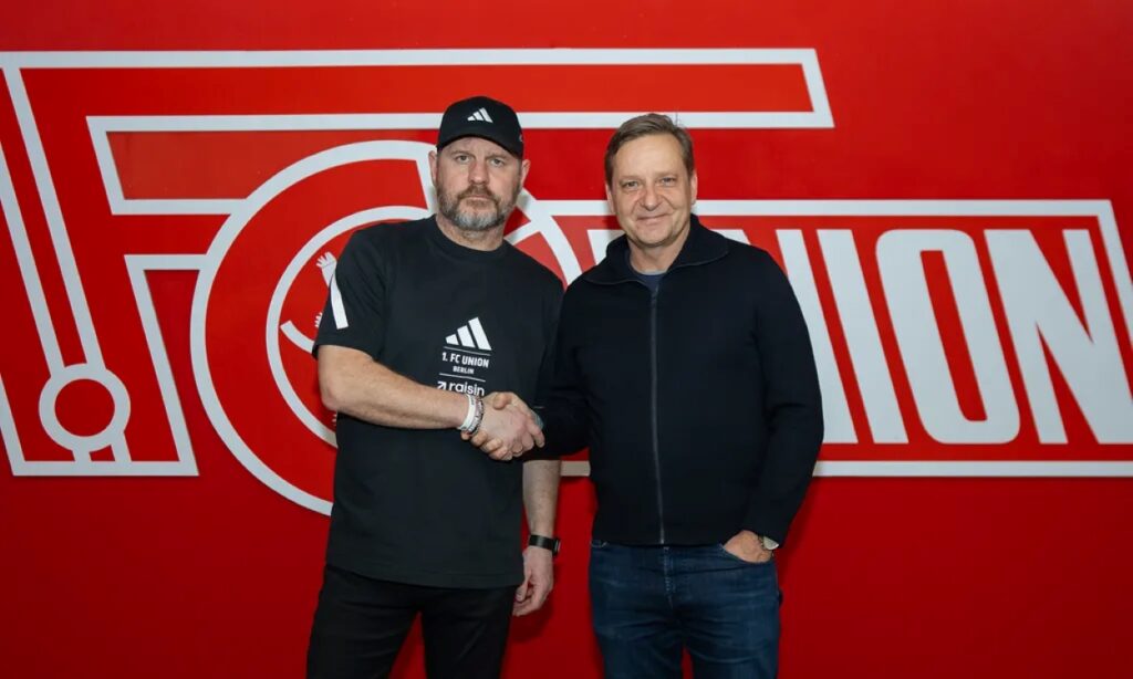 Steffen Baumgart ved sin kontraktforlængelse i Union Berlin.