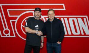 Steffen Baumgart ved sin kontraktforlængelse i Union Berlin.