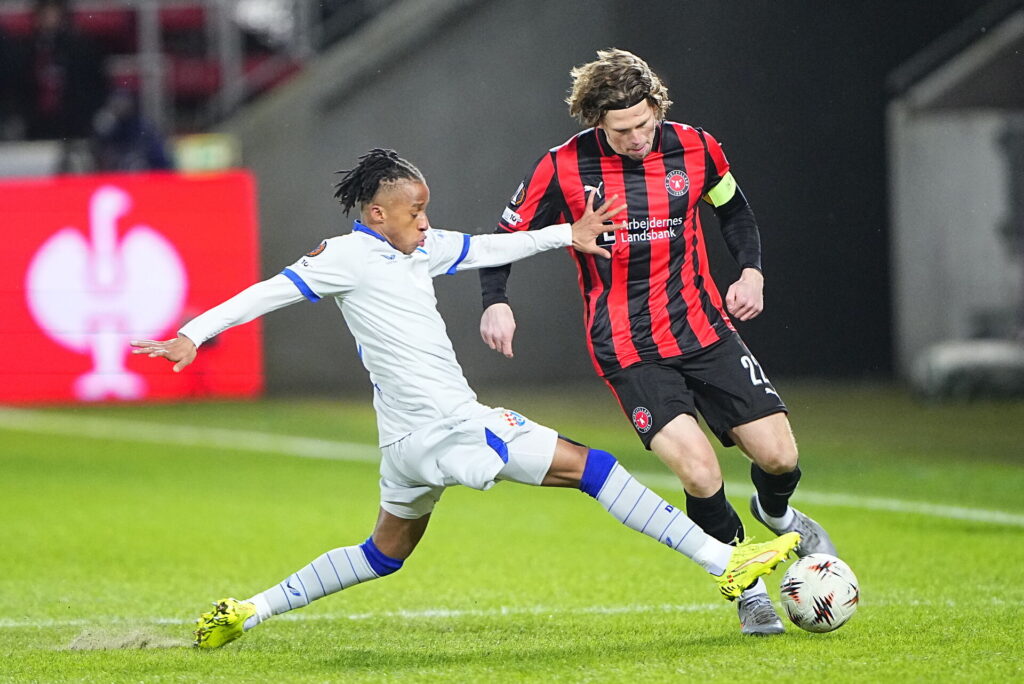 Mads Bech Sørensen i aktion for FC Midtjylland mod Dinamo Zagreb.