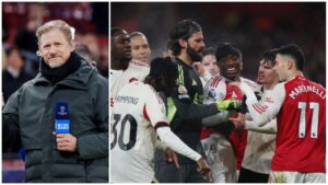 Peter Schmeichel i et billede med Gabriel Martinelli.